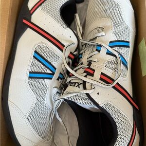 White and Blue Athletic Shoes with Breathable Mesh